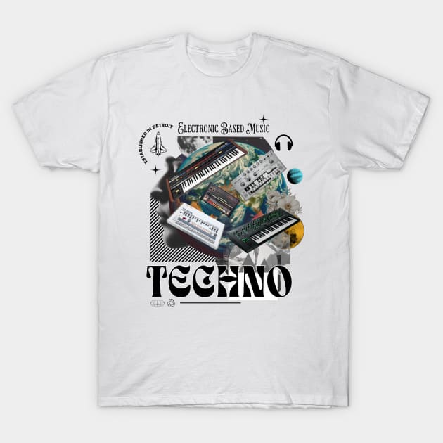 TECHNO  - Gear Head (Black) T-Shirt by DISCOTHREADZ 